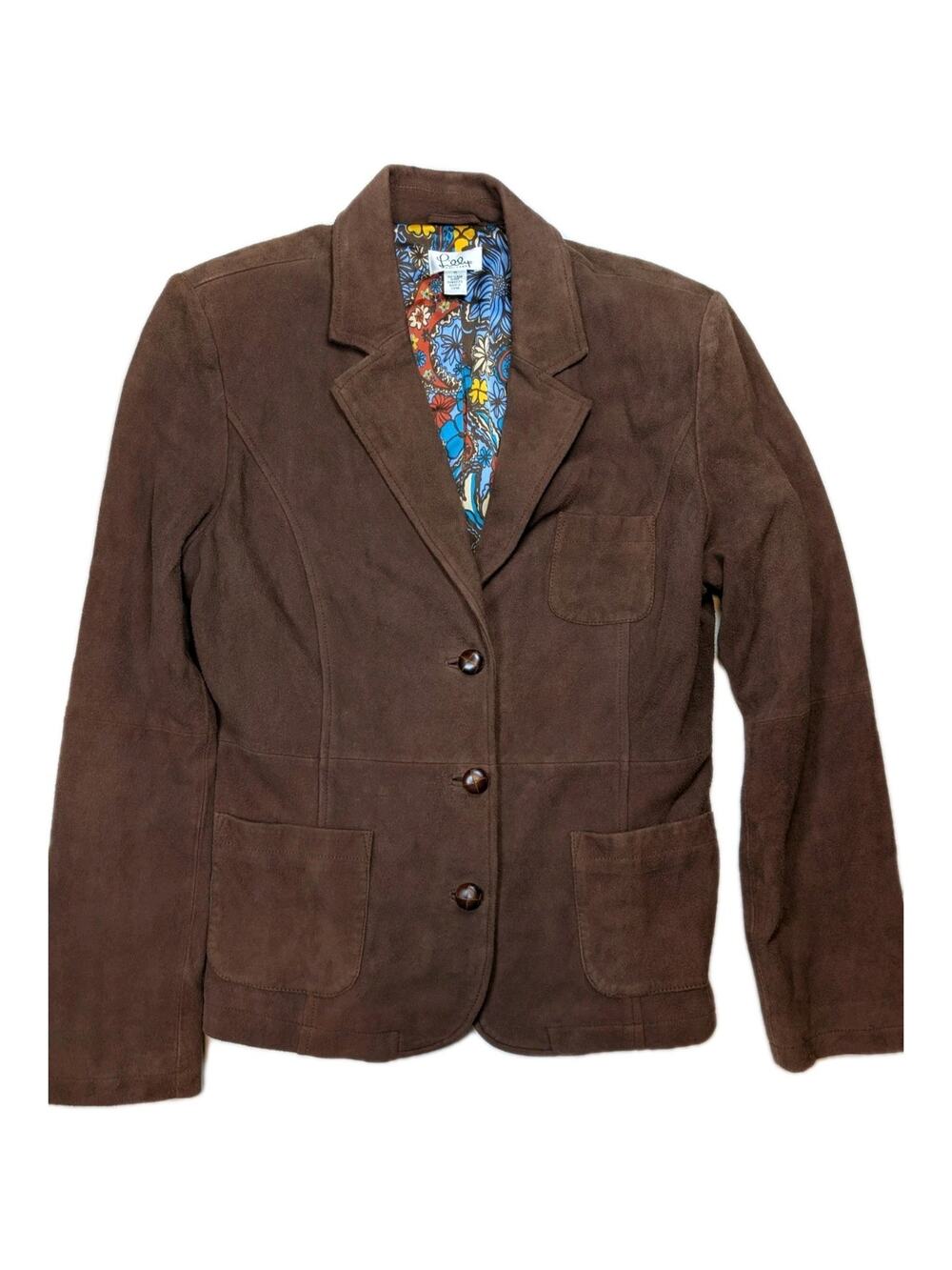 Lilly Pulitzer Lamb Suede Blazer Jacket Brown Leather Coat Medium M - Picture 1 of 7